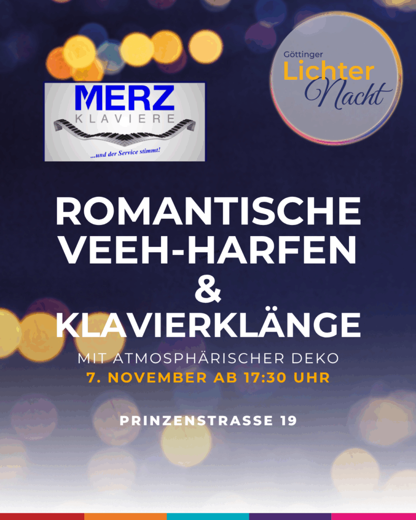 Einladung zur Göttinger Lichternacht bei Merz Klaviere in der Prinzenstraße 19 am 7. November ab 17:30 Uhr